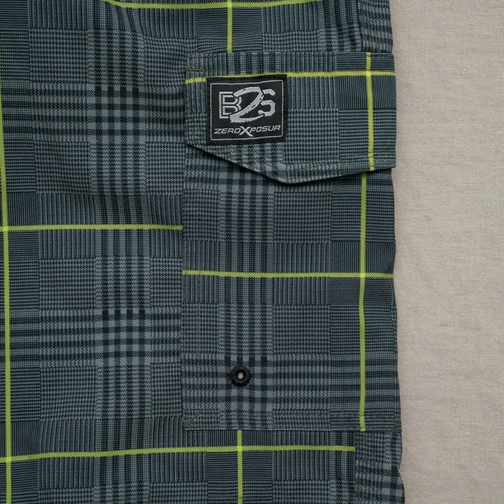 ZeroXposur‎ Beach 2 Street Hybrid Board / Swim Short Green Plaid Y2k Baggy Large
